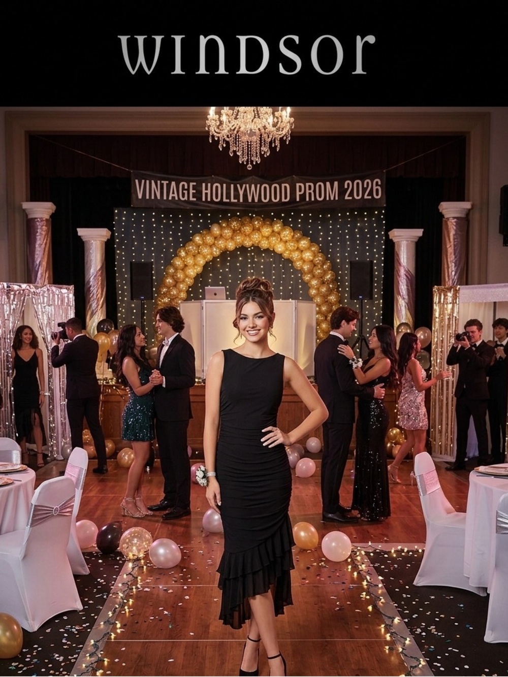 NWT Windsor Black Cocktail Prom Dress with Ruffle Hem